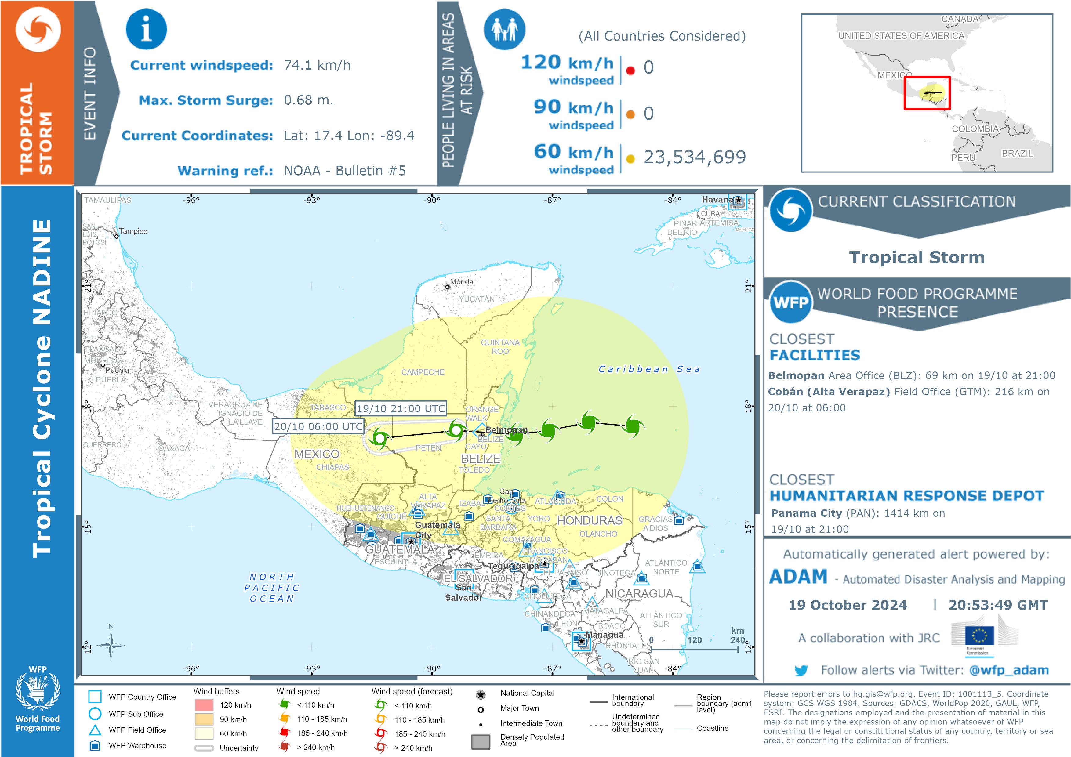 Tropical Cyclone Nadine Wind Dashboard (19 Oct 2024) Belize Relief
